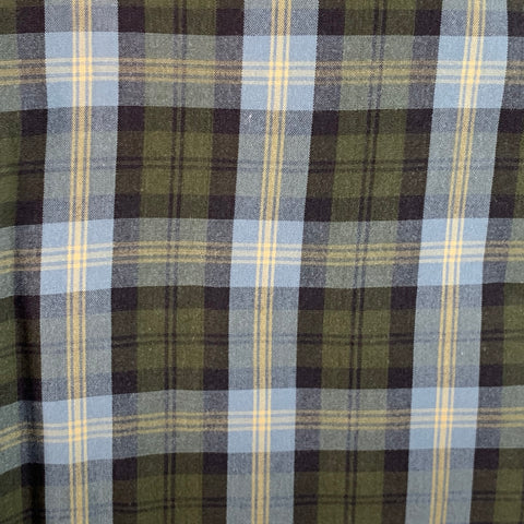 LUCIANO BARBERA Size 44 Blue Olive Plaid Cotton One Pocket Long Sleeve Shirt