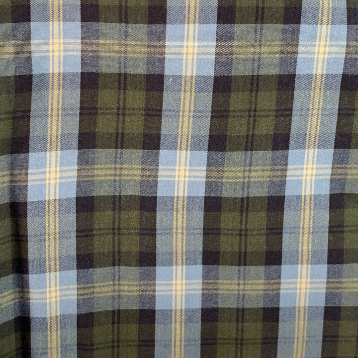 LUCIANO BARBERA Size 44 Blue Olive Plaid Cotton One Pocket Long Sleeve Shirt