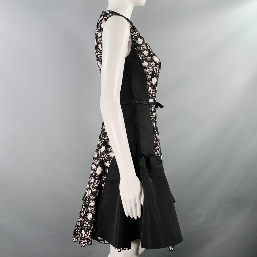 GIAMBATTISTA VALLI Size XS Black White Silk Mixed Fabrics Cocktail Dress