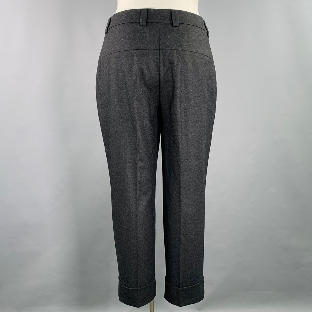 AKRIS Size 14 Grey Charcoal Wool Blend Heather Flat Front Dress Pants