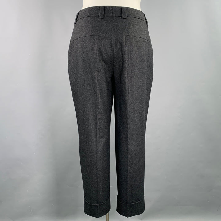 AKRIS Size 14 Grey Charcoal Wool Blend Heather Flat Front Dress Pants