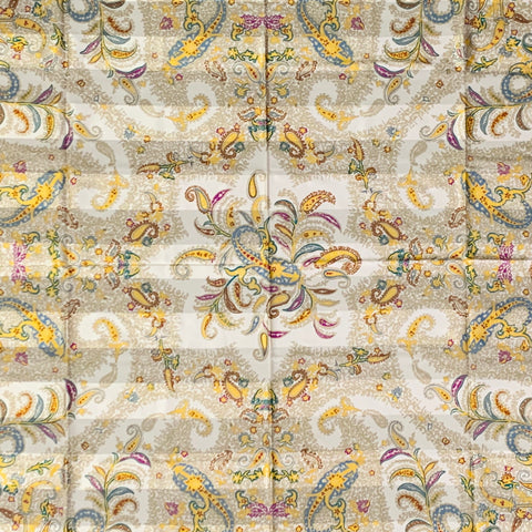 GALITZINE Vintage Tan Multi Color Metallic Paisley Silk Square Scarf Shawl