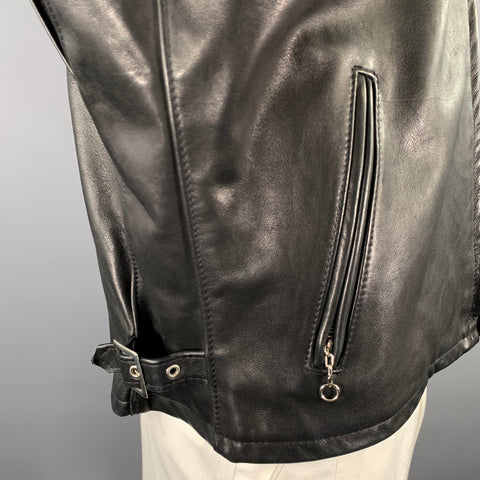 SCHOTT Size 46 Black Leather Moto Racer Jacket