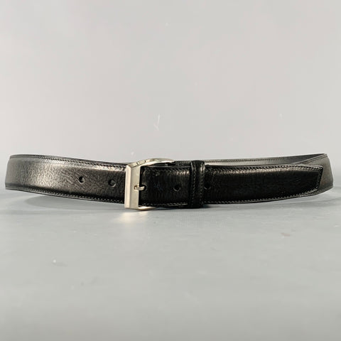 RALPH LAUREN Size 36 Black Silver Leather Belt