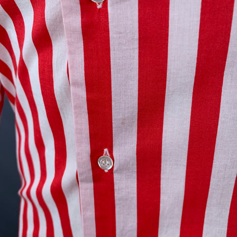 GIANMARCO VENTURI Vintage Size S Red White Stripe Cotton One Pocket Long Sleeve Shirt