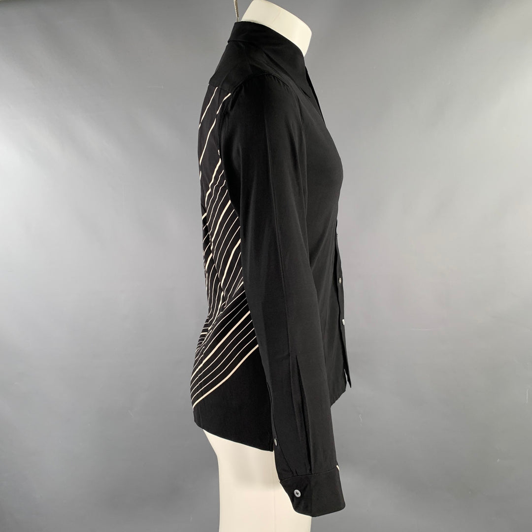 THEORY Size S Black Stripe Silk Blend Button Up Long Sleeve Shirt