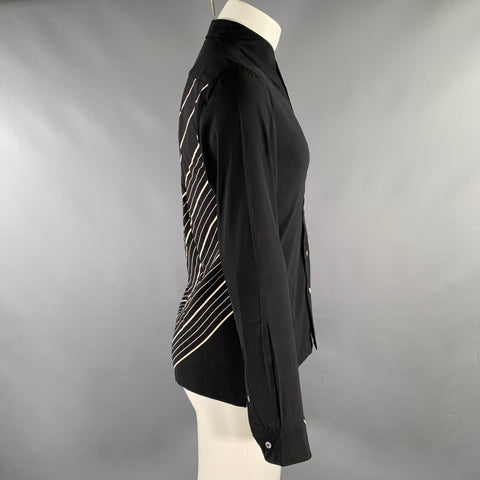 THEORY 'Liam' Size S Black Stripe Silk Blend Button Up Long Sleeve Shirt