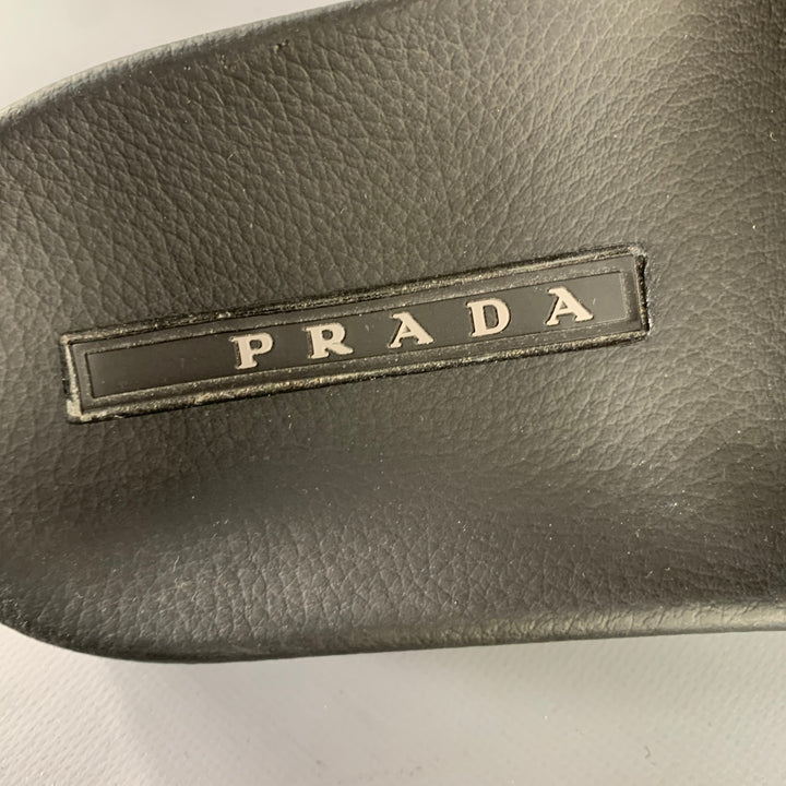 PRADA Size 8 Black & White Logo Rubber Slide Sandals