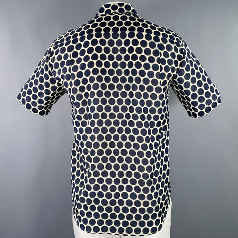 SANDRO Size M Navy Off White Polka Dot Lyocell Blend Short Sleeve Shirt