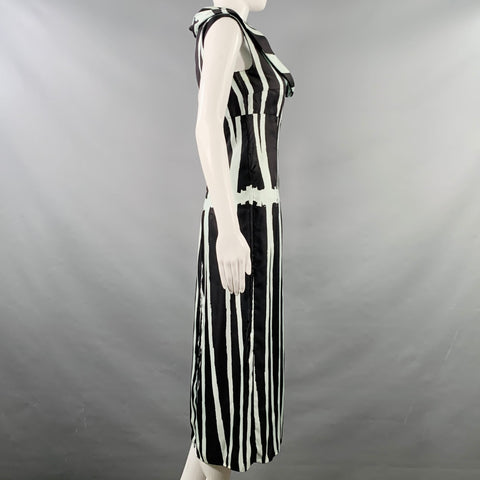 MIU MIU Size 4 Black Light Blue Silk Stripe Cowl Collar Dress