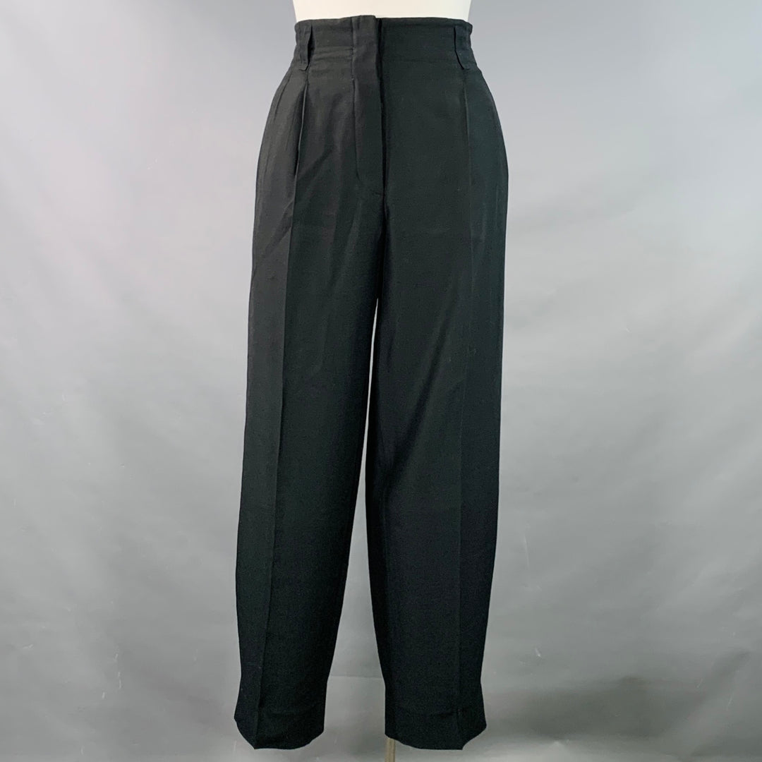 ALAIA Size 12 Black Cupro Wool Blend Pleated Tapered Button Fly Dress Pants