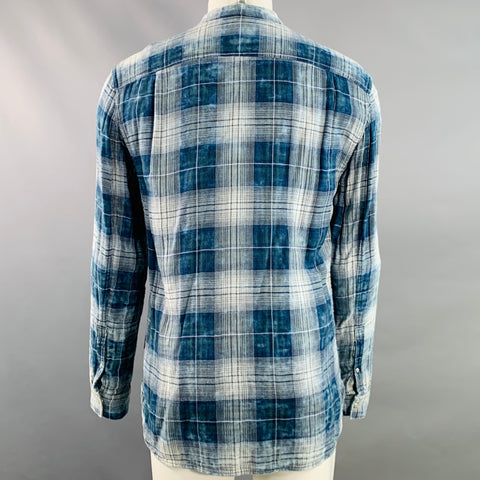JOHN VARVATOS STAR USA Size M Blue White Plaid Cotton Long Sleeve Shirt
