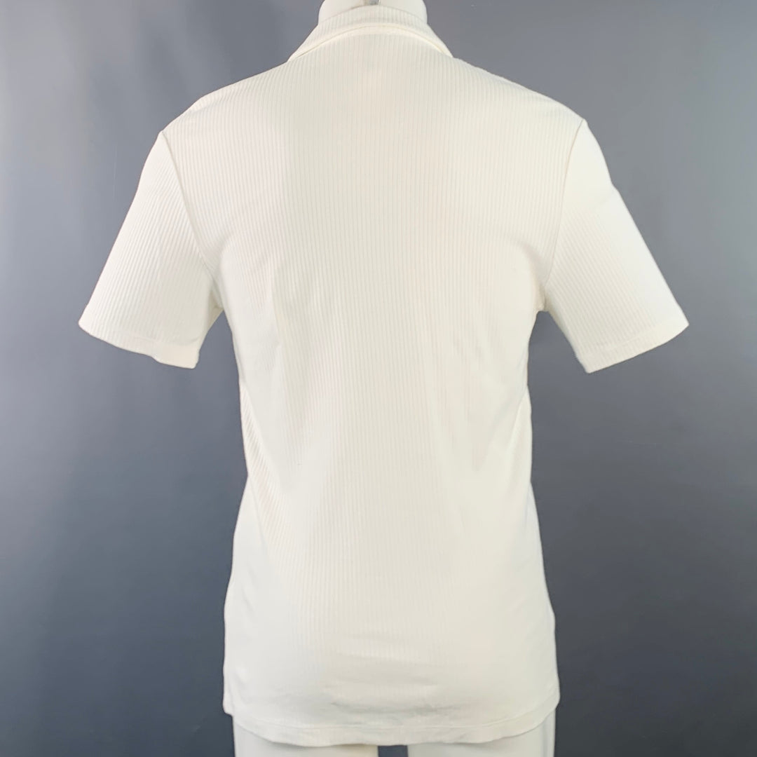 REISS Size M Butler White Ribbed Cotton Camp Short Sleeve Shirt