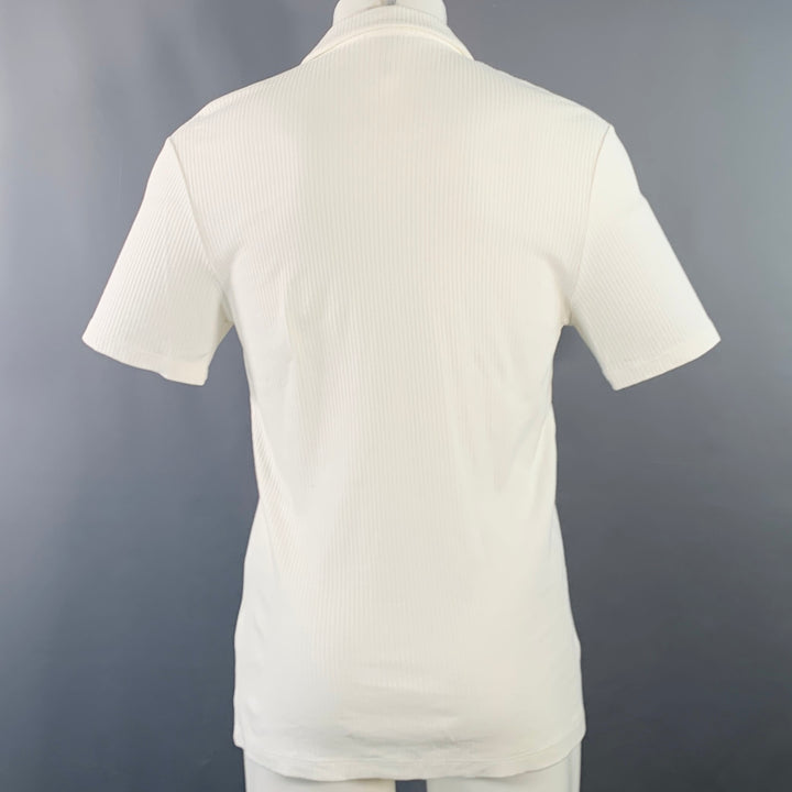 REISS Size M Butler White Ribbed Cotton Camp Short Sleeve Shirt