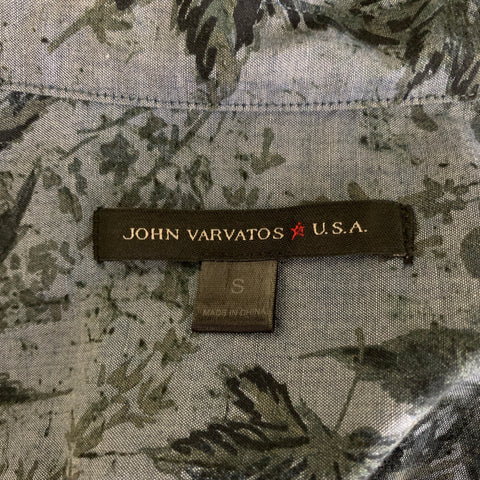 JOHN VARVATOS Size S Blue Black & Olive Floral Cotton Short Sleeve Shirt