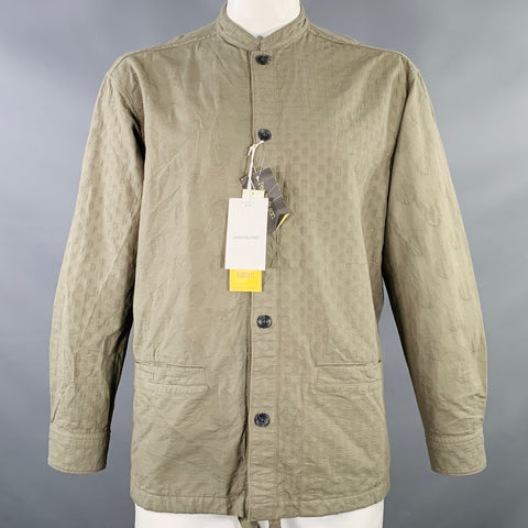 SAGE DE CRET Size L Green Olive Textured Cotton Collarless Jacket