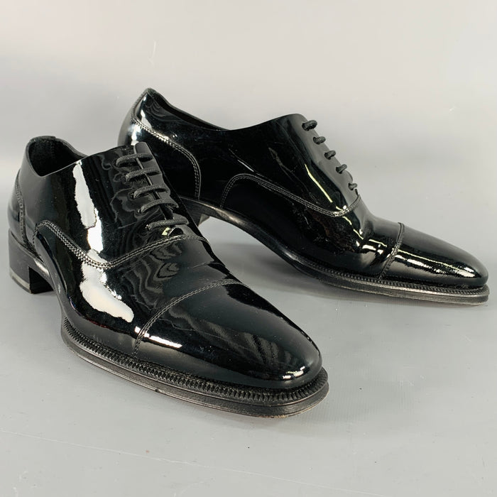 DSQUARED2 Size 7 Black Patent Leather Oxford Lace-Up Shoes