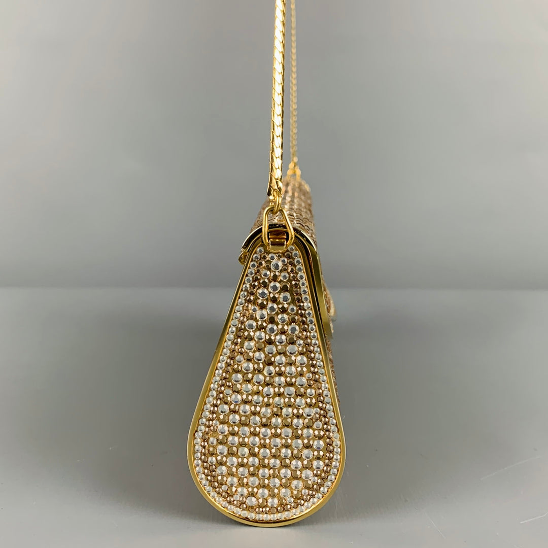 JUDITH LEIBER Gold Metallic Rhinestones Evening Handbag