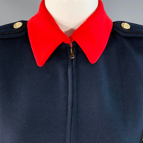 EMPORIO ARMANI Size 2 Navy Cream Red Wool Twill Color Block Epaulets Jacket
