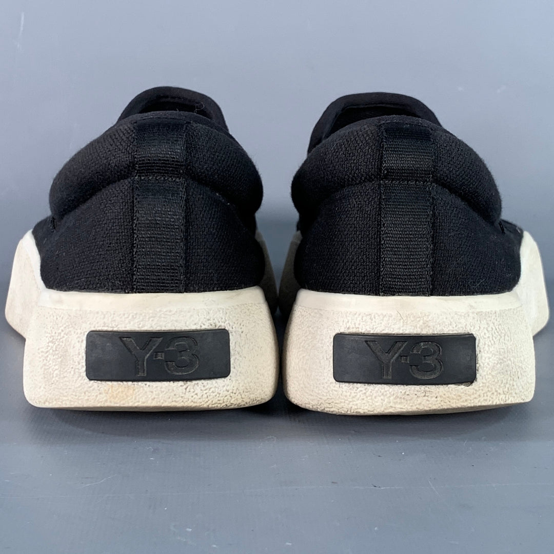 Y-3 2018 Size 10 Tangutsu Black White Logo Canvas Slip On Sneakers