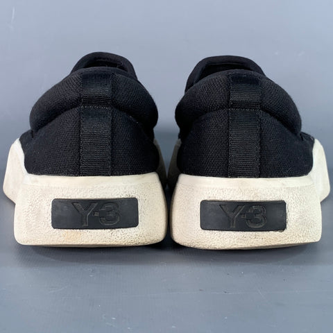 Y-3 2018 Size 11 Tangutsu Black White Logo Canvas Slip On Sneakers