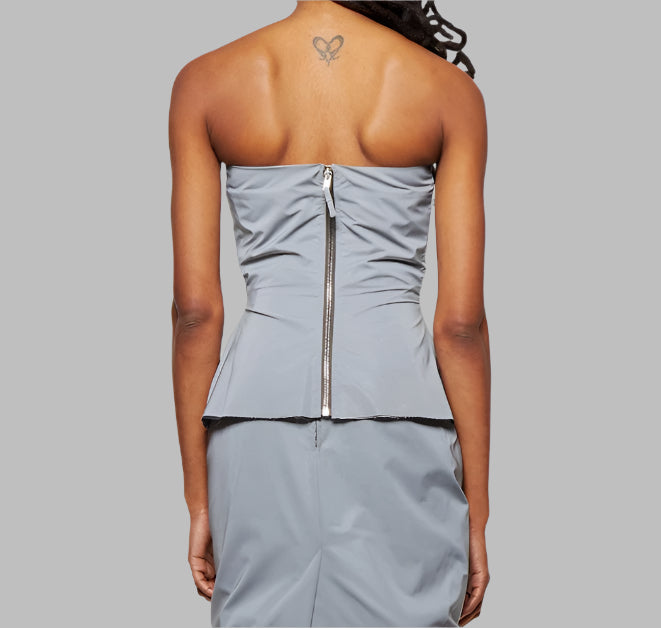 RICK OWENS FW22 Size 2 Reflex Silver Grey Polyester Blend Shiny Bustier Dress Top