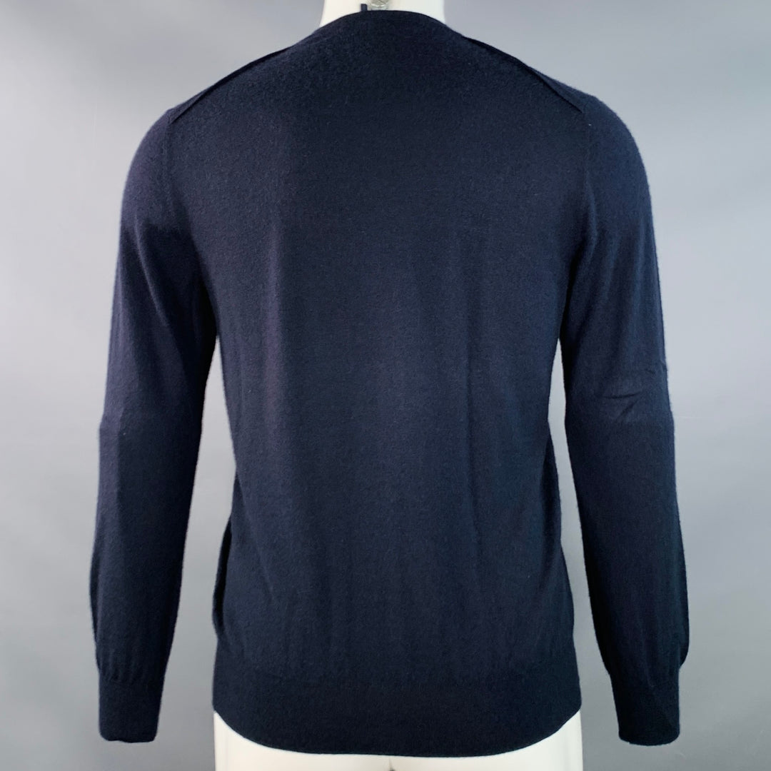 LANVIN Size M Navy Cashmere Reverse Seams V-Neck Pullover