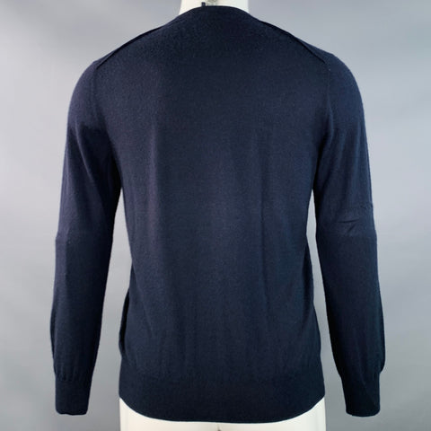 LANVIN Size M Navy Cashmere Reverse Seams V-Neck Pullover