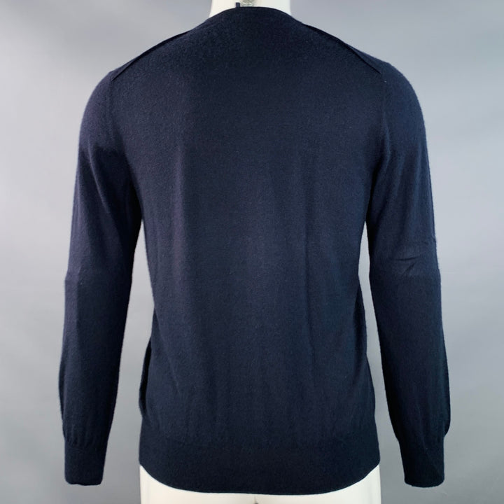 LANVIN Size M Navy Cashmere Reverse Seams V-Neck Pullover