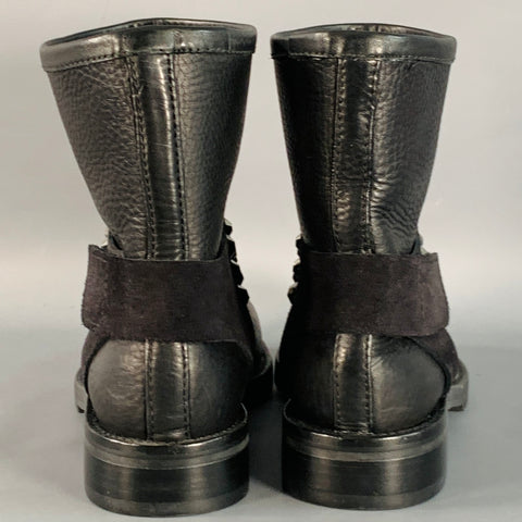 PEDRO GARCIA Size 7 Black Studded Swarovski Crystals Pull On Ankle Biker Boots