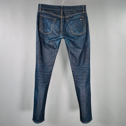 RAG & BONE Size 30 Navy Contrast Stitch Cotton Straight Selvedge Jeans