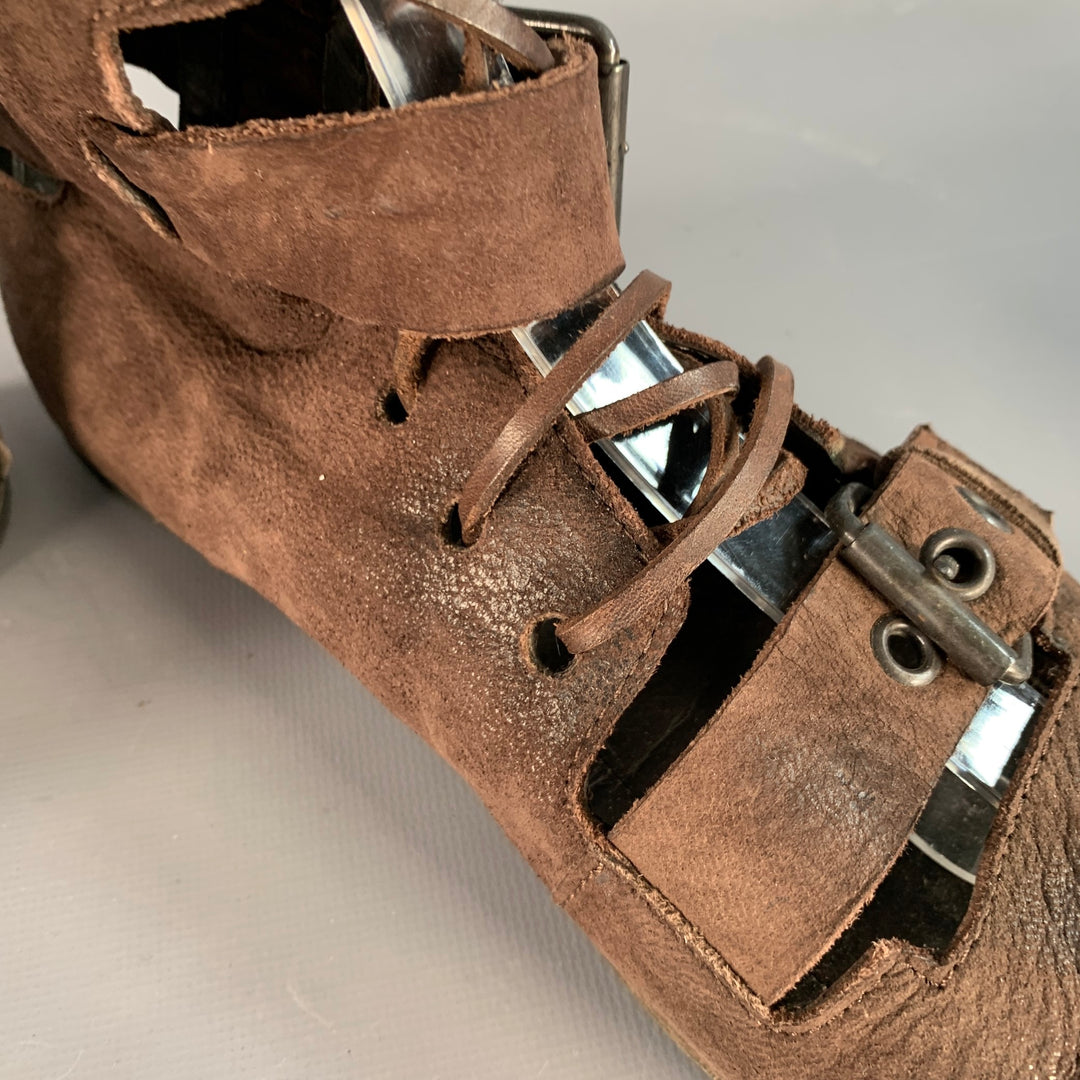MARSELL Size 7.5 Brown Leather Gladiator Lace-Up Boots