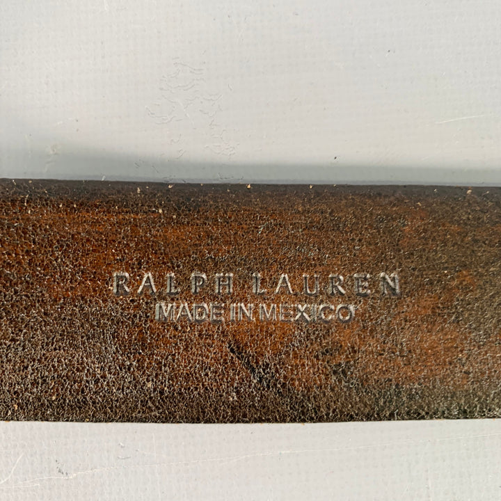 RALPH LAUREN Size M Brown Western Embossed Floral Leather Belt