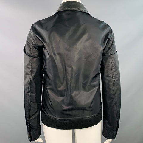 JOHN RICHMOND Size XL Black Faux Leather Polyamide Zip Up Jacket