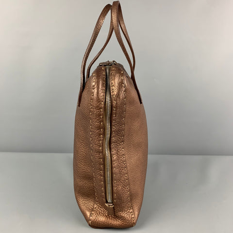 FENDI SELLERIA N49-11859 Copper Contrast Stitch Pebble Grain Leather Handbag