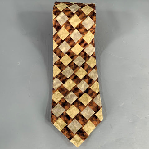 ERMENEGILDO ZEGNA Brown Grey Squares Silk Tie
