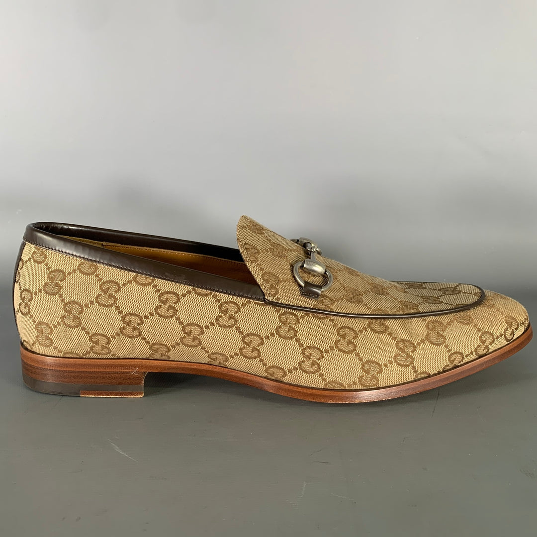 GUCCI Size 10.5 Brown Tan Monogram Canvas Loafers