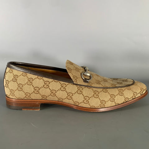 GUCCI Size 10.5 Brown Tan Monogram Canvas Loafers