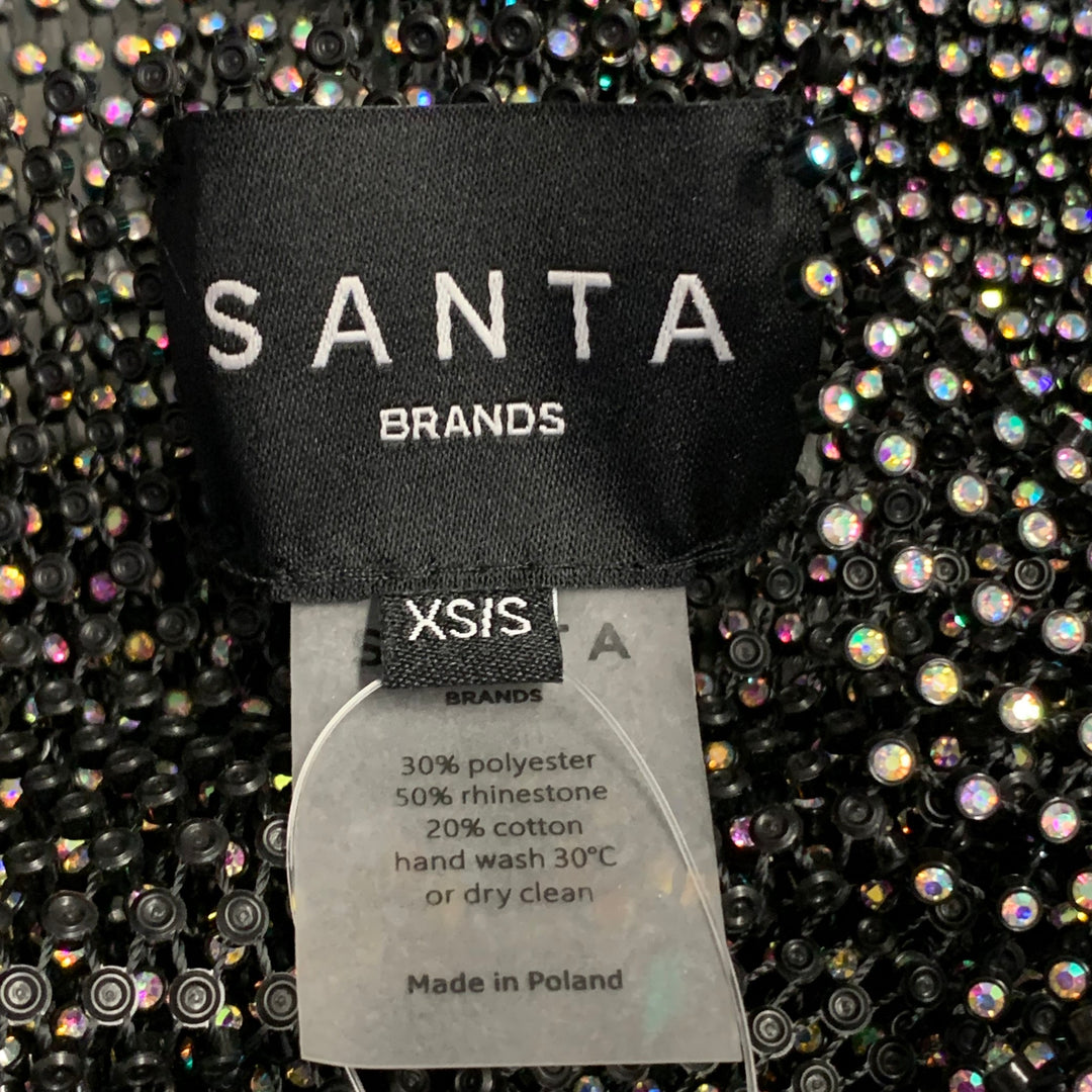 SANTA BRANDS Size XS/S Black Silver Polyester Blend Rhinestones Mesh Crop Casual Top