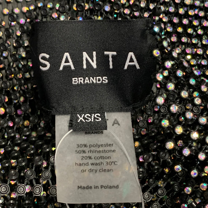 SANTA BRANDS Size XS/S Black Silver Polyester Blend Rhinestones Mesh Crop Casual Top