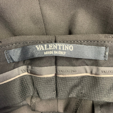 VALENTINO Size 34 Black Navy Polyester Virgin Wool Flat Front Dress Pants