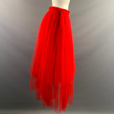 MSGM Size 6 Red Polyamide Mesh Asymmetrical Skirt