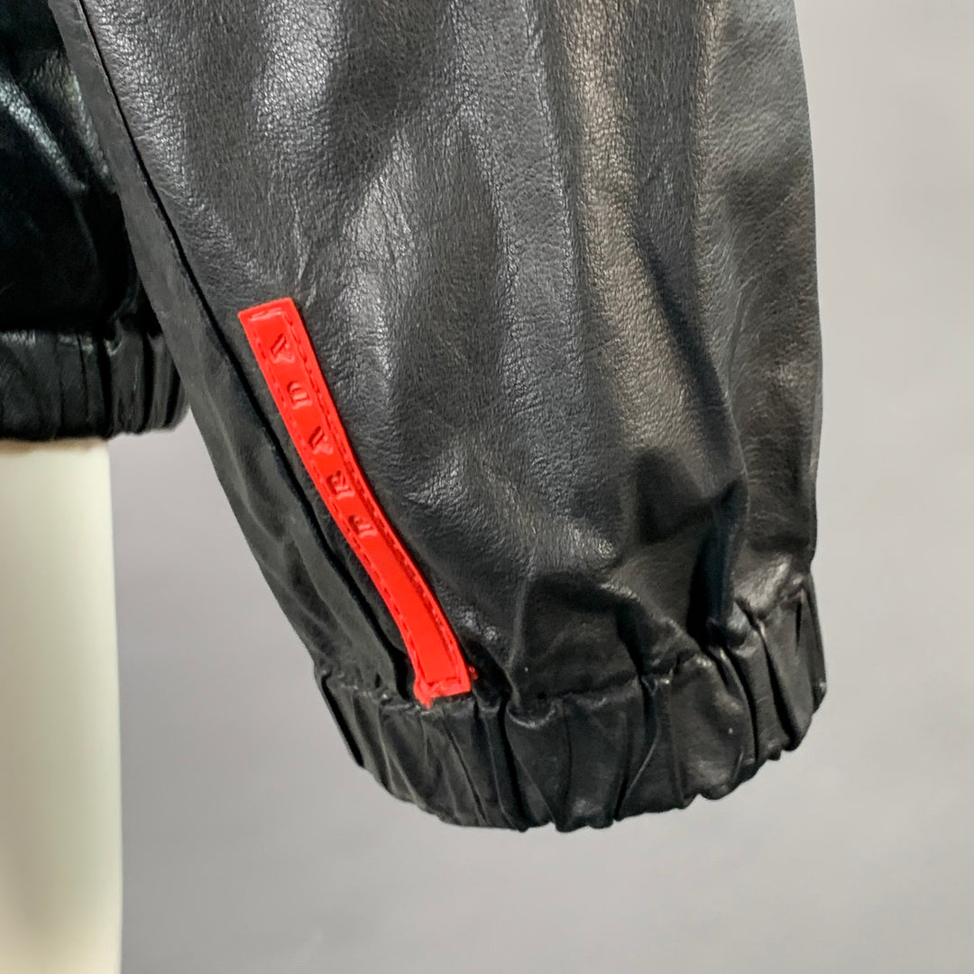 PRADA Size M Black Leather Zip Up Bomber Jacket