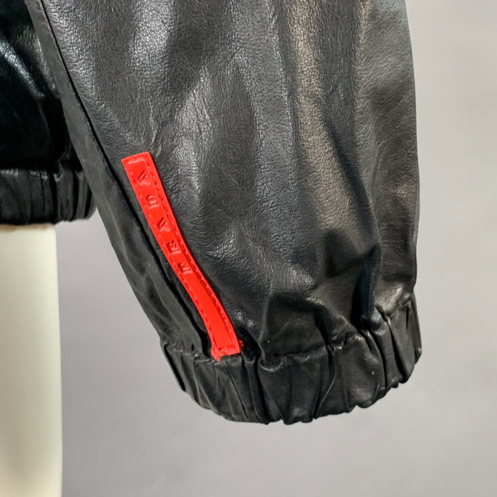 PRADA Size M Black Leather Zip Up Bomber Jacket