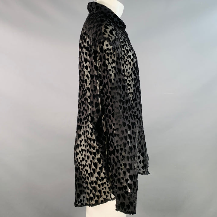 AMI by ALEXANDRE MATTIUSSI Size M Black Burnout Hearts Viscose Silk Long Sleeve Shirt