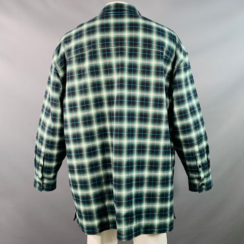 LANVIN Size XL Green Black White Plaid Cotton Oversized Shirt Jacket