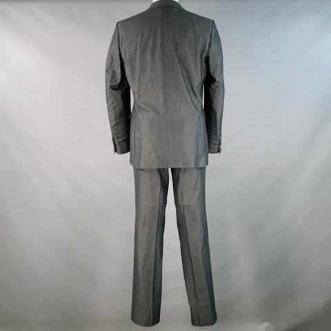 CORNELIANI Size 38 Grey Charcoal Herringbone Cotton Silk Peak Lapel Suit
