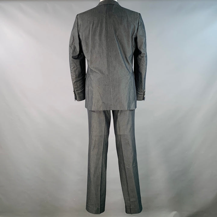 CORNELIANI Size 38 Grey Charcoal Herringbone Cotton Silk Peak Lapel Suit