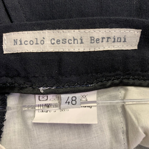 NICOLO CESCHI BERRINI Size 32 Black Linen Cotton Flat Front Casual Pants