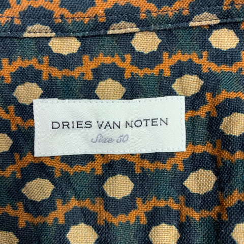 DRIES VAN NOTEN Size 40 Beige Dark Green Abstract Cotton Long Sleeve Shirt